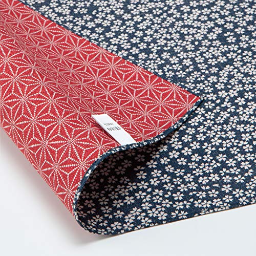 Furoshiki- Wrapping Cloth/Reversible [Cotton] (Sakura x Flax Ornament: Blue/Red) by Yu-soku von TAYU-TAFU