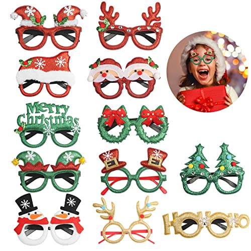 TAZEMAT 12 Stück Weihnachtsbrille Lustige Brille Glitzernde Party Gläser Rahmen Weihnachten Foto Requisiten Kreative Weihnachtsgläser Nette Partybrille für Weihnachtenskostüm deko Partydekoration von TAZEMAT