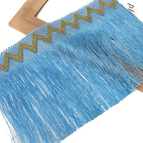 TAuyuGCT Quastenfransenbesatz, 2 Yards Fransenquastenbesatz, 20 cm Breite, Polyesterquastenfransenbesatz, Faserspitzenbesatz for Kleidung, Vorhang, Nähzubehör(Light Blue) von TAuyuGCT