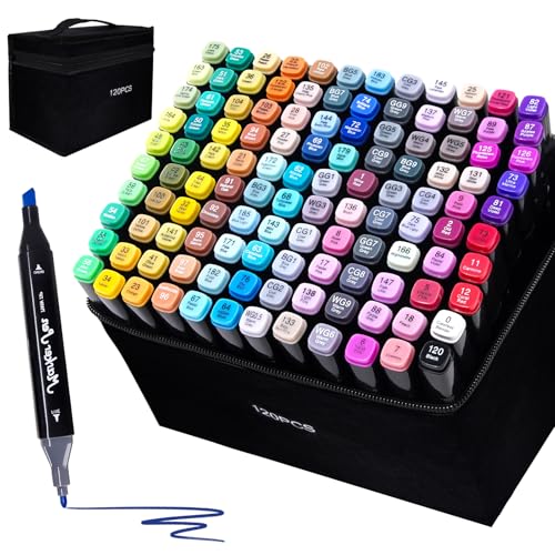 TBC The Best Crafts 120 Farben alkohol marker, doppelseitiger alcohol marker, schnell trocknend und Permanenter alkoholmarker set für Malerei, Design, Manga von TBC The Best Crafts