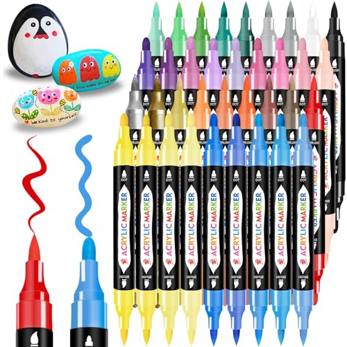 TBC The Best Crafts 36 Doppelspitze Acrylstifte, Acrylstifte für Steine Wasserfest, Steine Bemalen Stifte, Acrylic Paint Marker, Glasmalstifte für Leinwand, Holz, Allerheiligen Geschenk von TBC The Best Crafts