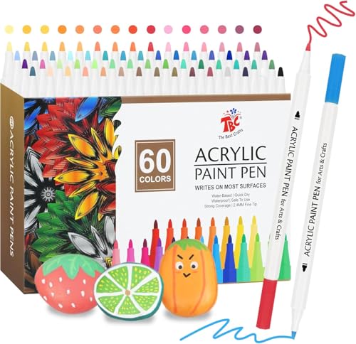 TBC The Best Crafts Acrylstifte für Steine Wasserfest, 60 Farben, Acrylstifte Wasserfest, Steine Bemalen Stifte, Acrylic Paint Marker, Glasmalstifte für Leinwand, Holz, Ostergeschenke Kinder von TBC The Best Crafts