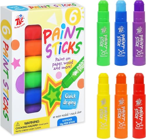 TBC Tempera Stifte 6 Farben, Waschbare Farbe, Ungiftig Paint Stick, Schnell Trocknend Malstifte für Kinder Kleinkind von TBC The Best Crafts