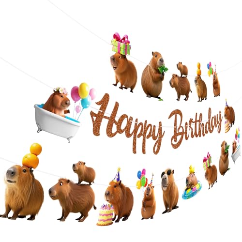 Kapibara Party-Banner, Happy Birthday, Girlande, Banner für Jungen, Mädchen, Motto-Banner, Babyparty, Geburtstagsparty, 3 Stück Kapibara Party-Banner, Happy Birthday, Girlande, Banner für Jungen, Mädchen, Motto-Banner, Babyparty, Geburtstagsparty, 3 Stück von TBEEJ