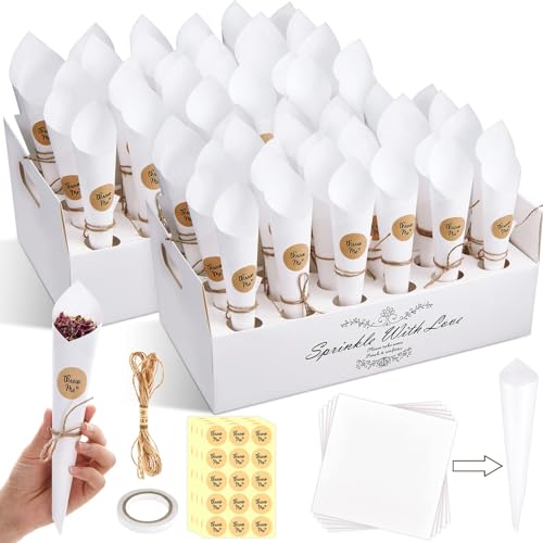 TBGJSYY 60 Stück Konfetti Hochzeit mit 2 Konfetti-Kegelhalter,400G Biologisch Abbaubar Blumen Konfetti,Konfetti Hochzeit für Deko Geburtstag Party Candy Schokolade von TBGJSYY