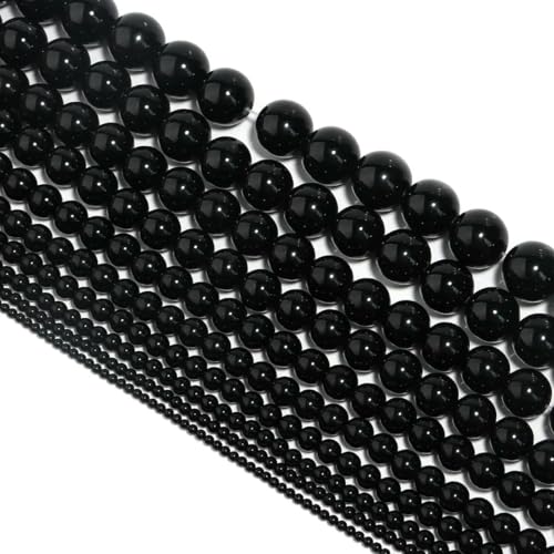 1 Strang 4/6/8/10 mm Glasperlen schwarz Edelstein runde lose Perlen zur Schmuckherstellung-Stil 1–10 mm 38 cm 1 Strang von TBSKUY