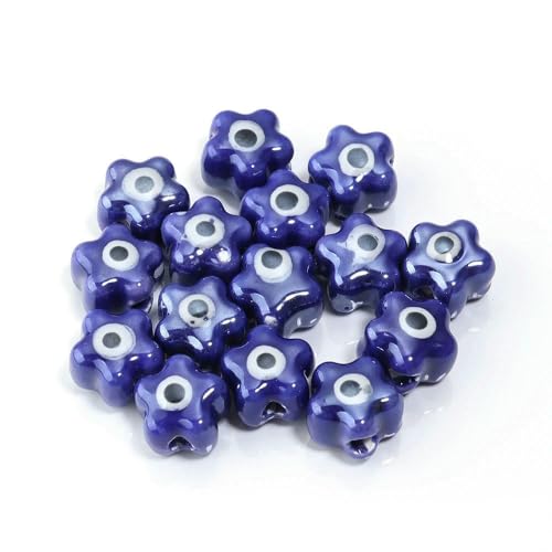 10 Stück/Lot farbige Blumenform-Augen-Keramikperlen, Porzellan-Abstandshalterperlen zur Schmuckherstellung, DIY-Armband-Halskettenmaterialien-dunkelblau-10 mm von TBSKUY