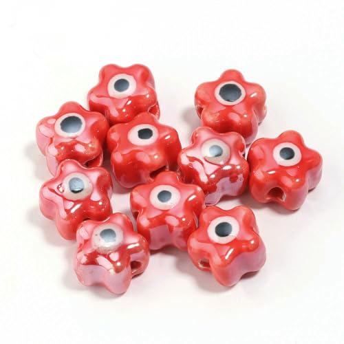 10 Stück/Lot farbige Blumenform-Augen-Keramikperlen, Porzellan-Abstandsperlen zur Schmuckherstellung, DIY-Armband-Halskettenmaterialien, rot, 10 mm von TBSKUY