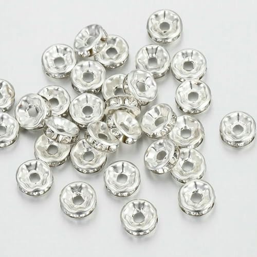 100 Stück Acer-Perlen zur Schmuckherstellung, Strass-Abstandshalter, Kristallperlen-Abstandshalter für Armbänder, Fokalperlen für Stifte, silberfarben, 6 mm 100 Stück Acer-Perlen zur Schmuckherstellung, Strass-Abstandshalter, Kristallperlen-Abstandshalter für Armbänder, Fokalperlen für Stifte, silberfarben, 6 mm von TBSKUY