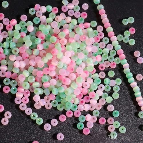 130 Stück 4,0 mm Katzenaugenperlen 6/0 glatte Jade-Imitat-Glasperlen zur Herstellung von DIY-Schmuck, Charm-Armband, Halskettenzubehör, gemischtes Grün-Rosa 9 – 4,0 mm, 130 Stück von TBSKUY