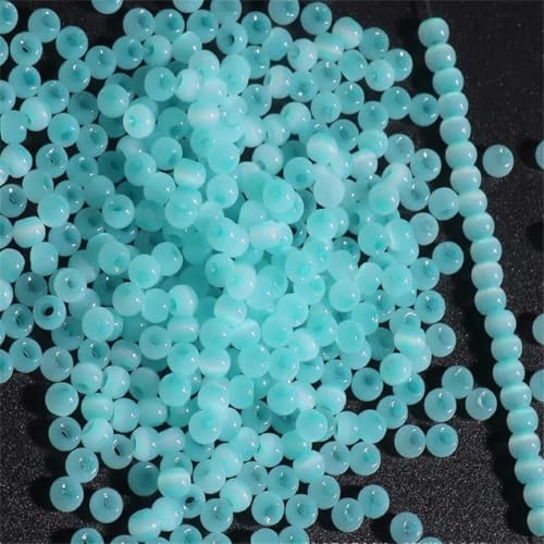 130 Stück 4,0 mm Katzenaugenperlen 6/0 glatte Jade-Imitat-Glasperlen zur Herstellung von DIY-Schmuck, Charm-Armband, Halskettenzubehör-Aqua Blue26-4,0 mm 130 Stück von TBSKUY