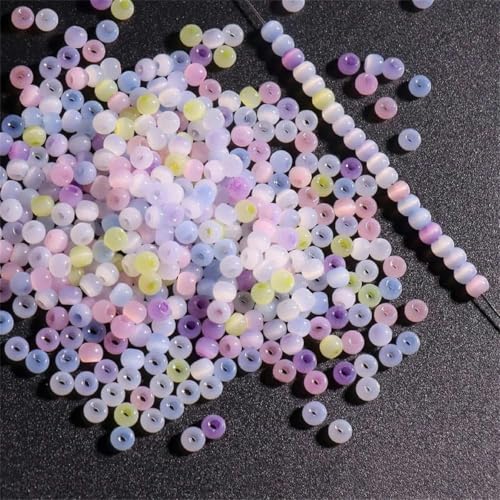 130 Stück 4,0 mm Katzenaugenperlen 6/0 glatte Jadeimitat-Glasperlen zur Herstellung von DIY-Schmuckstücken, Charm-Armband, Halskettenzubehör-Macaron1-4,0 mm 130 Stück von TBSKUY