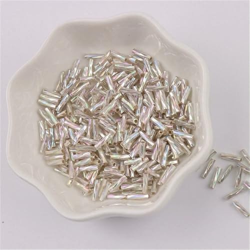 300 Stück 11/0 Röhrenperle 2 x 6 mm Twist-Bugles Glasperlen Spiralförmige Rocailles-Perlen für DIY-Armbänder, Schmuck, Kleiderherstellung, Kleidungsstücke, Zubehör-AB Silbe von TBSKUY