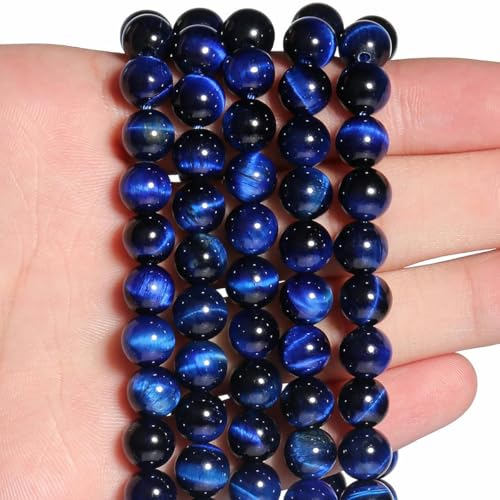 4,0 mm – 12 mm blaue Tigerauge-Perlen aus Naturstein, lose, runde Abstandsperlen für die Herstellung von DIY-Schmuck, Armbänder, handgefertigte Accessoires, 15 Zoll – 12 mm, ca. 28 Stück von TBSKUY