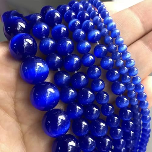 4–12 mm dunkelblaue Katzenaugen-Glasperlen, hochwertige glatte, runde, lose Abstandsperlen zur Schmuckherstellung, DIY-Charm-Armbänder, 15 Zoll – 4,0 mm (ca. 92 Stück) von TBSKUY