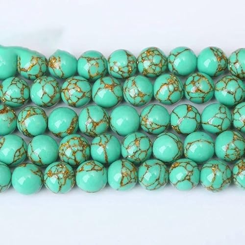 5A Qualität Naturstein Blaue Tigerauge Perlen Runde lose Perlen 6 8 10 12 mm für Schmuckherstellung DIY Bettelarmband 15" - Gold Line Türkise - 4,0 mm 85 bis 95 Stück von TBSKUY