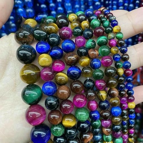 5A Qualität Naturstein Blaue Tigerauge Perlen Runde lose Perlen 6 8 10 12 mm für Schmuckherstellung DIY Bettelarmband 15"-Sieben Farben-10mm 36 bis 38 Stück von TBSKUY