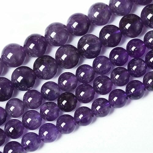 5A Qualität Naturstein Blaue Tigerauge Perlen Runde lose Perlen 6 8 10 12 mm für Schmuckherstellung DIY Charm-Armband 15"-Amethyst-10 mm 36 bis 38 Stück von TBSKUY