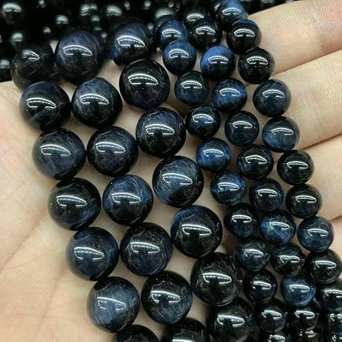 5A Qualität Naturstein Blaue Tigerauge Perlen Runde lose Perlen 6 8 10 12 mm für Schmuckherstellung DIY Charm-Armband 15"-Dunkelblaues Tigerauge-14,0 mm 27 bis 28 Stück von TBSKUY