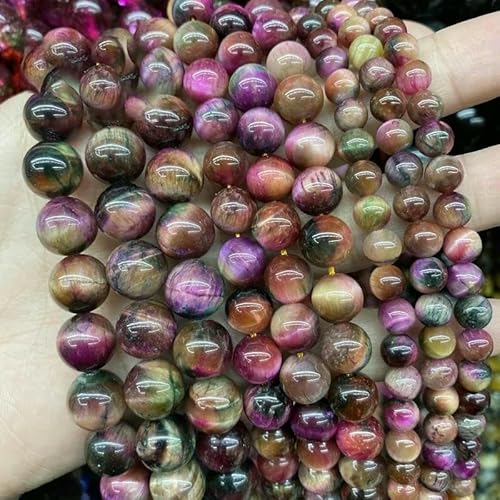 5A Qualität Naturstein Blaue Tigerauge Perlen Runde lose Perlen 6 8 10 12 mm für Schmuckherstellung DIY Charm-Armband 15"-Rosa Tigerauge-8mm 45 bis 48 Stück von TBSKUY