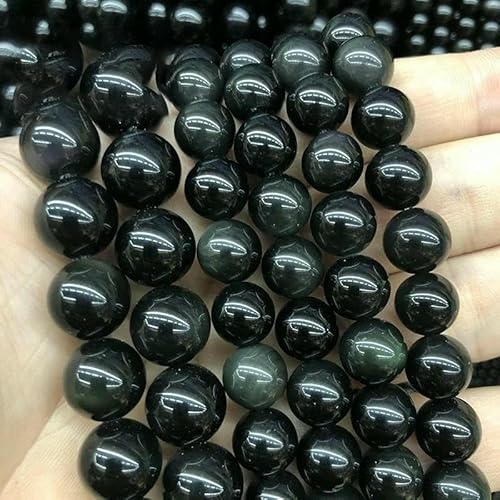 5A Qualität Naturstein Blaue Tigerauge Perlen Runde lose Perlen 6 8 10 12 mm für Schmuckherstellung DIY Charm-Armband 15"-Schwarzer Obsidianstein-14,0 mm 27 bis 28 Stück von TBSKUY