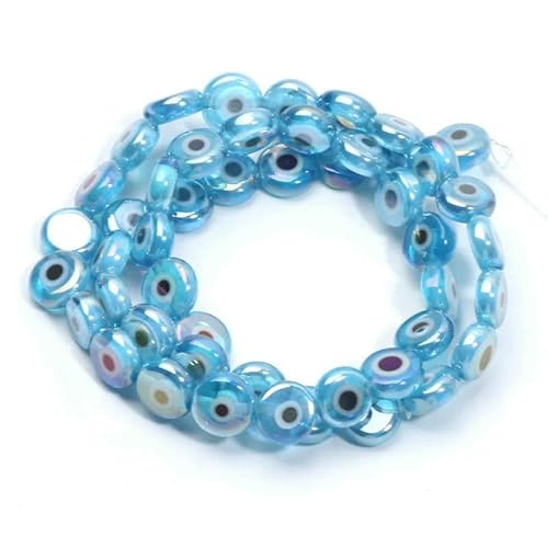 6/8/10 mm AB-Farbkristall-Lampwork-Perlen, flache, runde glasierte Glasperlen zur Schmuckherstellung, Armband- und Halskettenzubehör, Blau, 6 mm, 61 Stück von TBSKUY