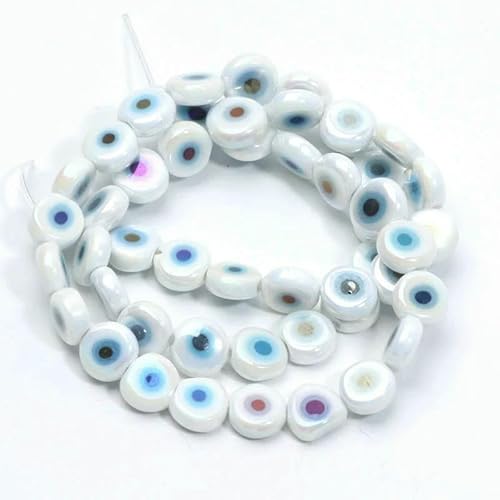 6/8/10 mm AB-Farbkristall-Lampwork-Perlen, flache, runde glasierte Glasperlen zur Schmuckherstellung, Armband- und Halskettenzubehör, Weiß, 6 mm, 61 Stück von TBSKUY