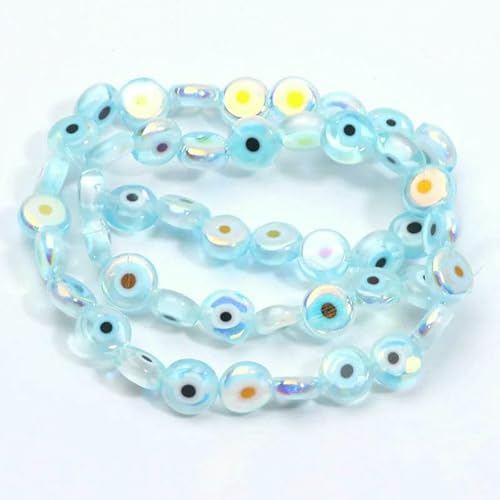 6/8/10 mm AB-Farbkristall-Lampwork-Perlen, flache, runde glasierte Glasperlen zur Schmuckherstellung, Armband- und Halskettenzubehör-Hellblau-6 mm, 61 Stück von TBSKUY