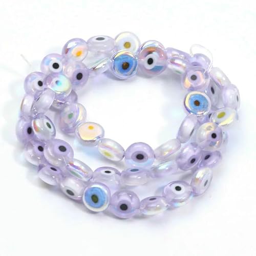 6/8/10 mm AB-farbige Kristall-Lampwork-Perlen, flache, runde glasierte Glasperlen zur Schmuckherstellung, Armband- und Halskettenzubehör, Lila, 8 mm, 46 Stück von TBSKUY