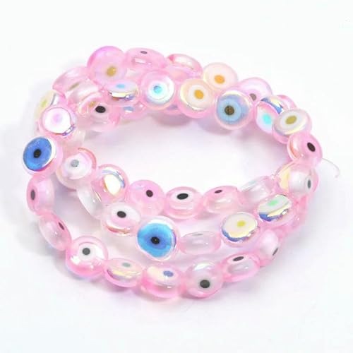 6/8/10 mm AB-farbige Kristall-Lampwork-Perlen, flache, runde glasierte Glasperlen zur Schmuckherstellung, Armband- und Halskettenzubehör, Rosa, 10 mm, 35 Stück von TBSKUY