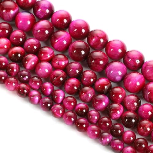 Fuchsia Tigerauge Natursteinperlen Rosarot Runde lose Abstandsperlen zur Schmuckherstellung DIY Armbandzubehör 4/6/8/10/12MM-Fuchsia-12mm- ca. 30 Stück von TBSKUY