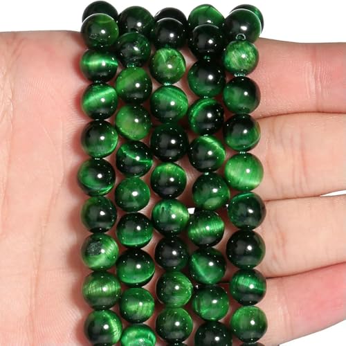 Grüne Tigerauge-Perlen aus Naturstein, 4,0–12 mm, rund, lose Abstandsperlen zur Schmuckherstellung, Armbandherstellung, DIY-Halskettenzubehör, 15–10 mm, ca. 36 Stück von TBSKUY