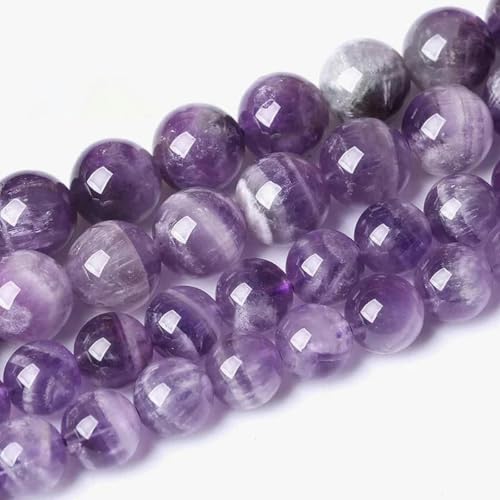 Naturstein-Perlen, blaue Tigerauge, rund, lose Perlen, 6 8 10 12 mm, zur Schmuckherstellung, DIY-Charm-Armband, 15 Zoll, Großhandel, Dream Line Amethyst, 10 mm, 36 bis 38 Stk. von TBSKUY