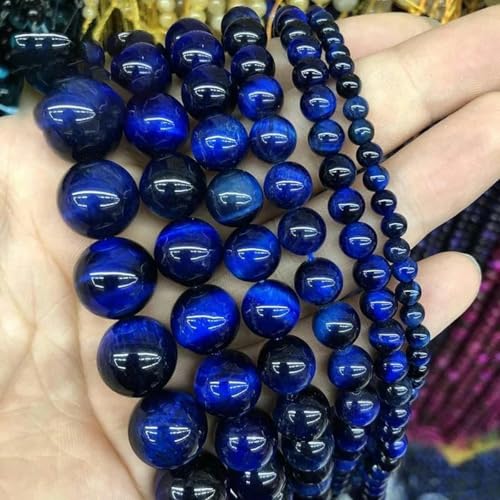 Naturstein-Perlen, blaue Tigerauge, rund, lose Perlen, 6 8 10 12 mm, zur Schmuckherstellung, DIY-Charm-Armband, 15 Zoll, Großhandel, Lapis-Tigerauge, 12 mm, 31 bis 32 Stk von TBSKUY