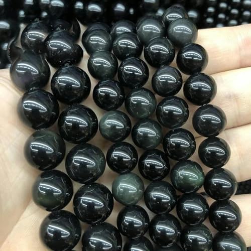 Naturstein-Perlen, blaue Tigerauge, rund, lose Perlen, 6 8 10 12 mm, zur Schmuckherstellung, DIY-Charm-Armband, 15 Zoll, Großhandel, schwarzer Obsidianstein, 12 mm, 31 bis 32 Stück von TBSKUY