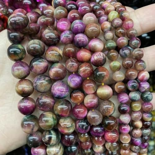 Naturstein-Perlen, blaue Tigerauge, rund, lose Perlen, 6 8 10 12 mm, zur Schmuckherstellung, DIY-Charm-Armband, 15 Zoll, Großhandels-Rosa Tigerauge, 14,0 mm, 27 bis 28 Stk von TBSKUY