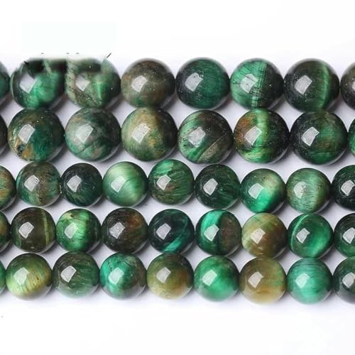 Naturstein-Perlen aus blauem Tigerauge, rund, lose Perlen, 6 8 10 12 mm, zur Schmuckherstellung, DIY-Charm-Armband, 15 Zoll, Großhandels-Grünes Tigerauge_a-14,0 mm, 27 bis 28 Stück von TBSKUY