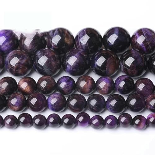 Naturstein-Perlen aus blauem Tigerauge, rund, lose Perlen, 6 8 10 12 mm, zur Schmuckherstellung, DIY-Charm-Armband, 15 Zoll, Großhandels-Lila Tigerauge_a-14,0 mm, 27 bis 28 Stück von TBSKUY