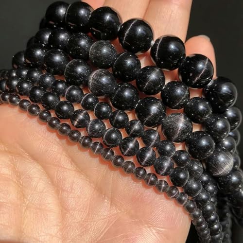 Naturstein Schwarze Katzenauge Perlen Rund Lose Opal Stein Spacer Perle Für Schmuck Machen DIY Armband Halskette 15 "4/6/8/10/12mm-12mm 28 stücke perlen von TBSKUY