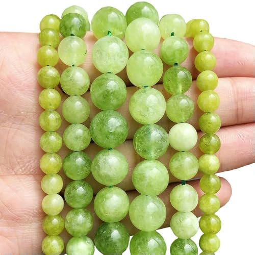 Natursteine, grüne Achat-, Jade-, Jaspis- und Tigerauge-Perlen, rund, lose Schmuckperlen zur Herstellung von Armbändern, DIY-Zubehör, 15 Zoll, Peridot-Jade, 8 mm, ca. 46 Stück von TBSKUY