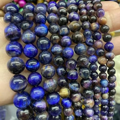 Natursteinperlen, blaue Tigerauge, runde lose Perlen, 6 8 10 12 mm, zur Schmuckherstellung, DIY-Charm-Armband, 15 Zoll, Großhandels-Blau-Violett-Tigerauge, 12 mm, 31 bis 32 Stk von TBSKUY