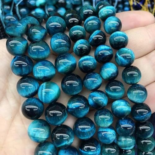 Natursteinperlen, blaue Tigerauge, runde lose Perlen, 6 8 10 12 mm, zur Schmuckherstellung, DIY-Charm-Armband, 15 Zoll, Großhandels-Blaues Tigerauge, 14,0 mm, 27 bis 28 Stk von TBSKUY