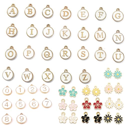 TBXqian Alphabet Spacer Perlen Set, 26 Stück A-ZAlphabet Buchstaben Perlen+ 10 Stück Letter Number Beads, Metall Bastelnperlen für Schmuck machen Armbänder Halsketten Schlüsselanhänger DIY Crafts-Weiß von TBXqian