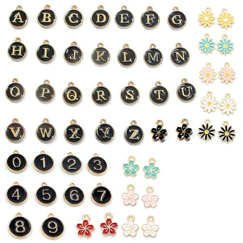 TBXqian Alphabet Spacer Perlen Set,26 Stück A-ZAlphabet Buchstaben Perlen+10 Stück Letter Number Bead, Metall Bastelnperlen für Schmuck machen Armbänder Halsketten Schlüsselanhänger DIY Crafts-Schwarz von TBXqian