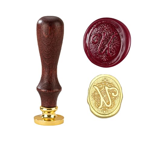 TBXqian Initial U Wachs-Siegel-Stempel, Vintage Letter Seal Wachs-Siegel-Stempel mit abnehmbarem Messingkopf und Holzgriff für Party Einladungen/Geschenkpapier/Umschläge/Weihnachten Thanksgiving von TBXqian