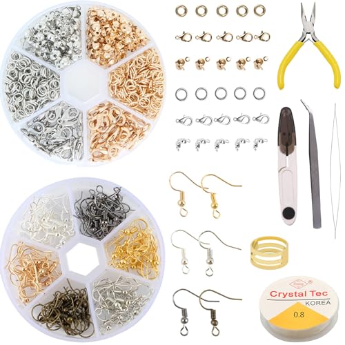 TBXqian Ohrring Machen Kit, 11 Stück Schmuckherstellung Set mit 490pcs Schmuckzubehör, Schmuck Basteln Zubehör Enthält Schmuckzange und Pinzette zum Halsketten Armband, Anhänger, Fußkette, Schmuck DIY von TBXqian