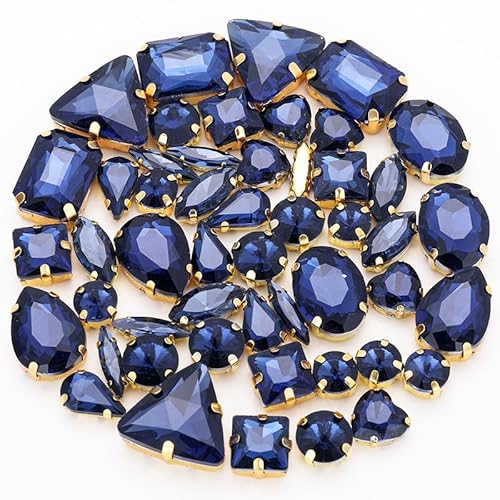 TBXqian Strass Perlen,50PCS Metall Flatback Gold Prong Einstellung Nähen Klaue Glas Strass mit Aufbewahrungstasche, Gemischte Formen Kristalle Glasperlen für Kleidung Stirnbänder Dekoration-Farben10 von TBXqian