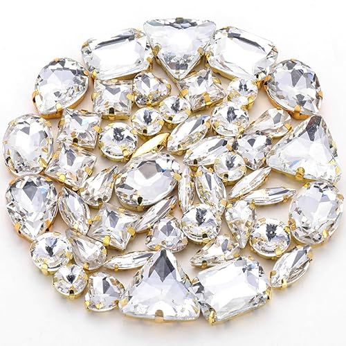 TBXqian Strass Perlen,50PCS Metall Flatback Gold Prong Einstellung Nähen Klaue Glas Strass mit Aufbewahrungstasche, Gemischte Formen Kristalle Glasperlen für Kleidung Stirnbänder Dekoration-Farben11 von TBXqian