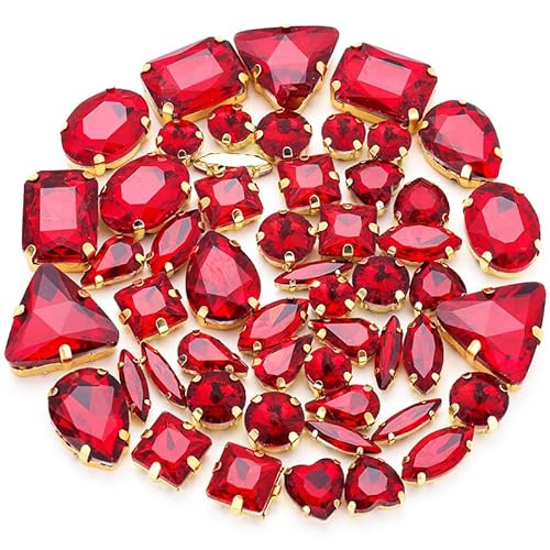 TBXqian Strass Perlen,50PCS Metall Flatback Gold Prong Einstellung Nähen Klaue Glas Strass mit Aufbewahrungstasche, Gemischte Formen Kristalle Glasperlen für Kleidung Stirnbänder Dekoration-Farben08 von TBXqian