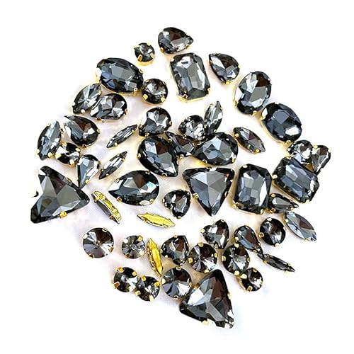 TBXqian Strass Perlen,50PCS Metall Flatback Gold Prong Einstellung Nähen Klaue Glas Strass mit Aufbewahrungstasche, Gemischte Formen Kristalle Glasperlen für Kleidung Stirnbänder Dekoration-Farben09 von TBXqian